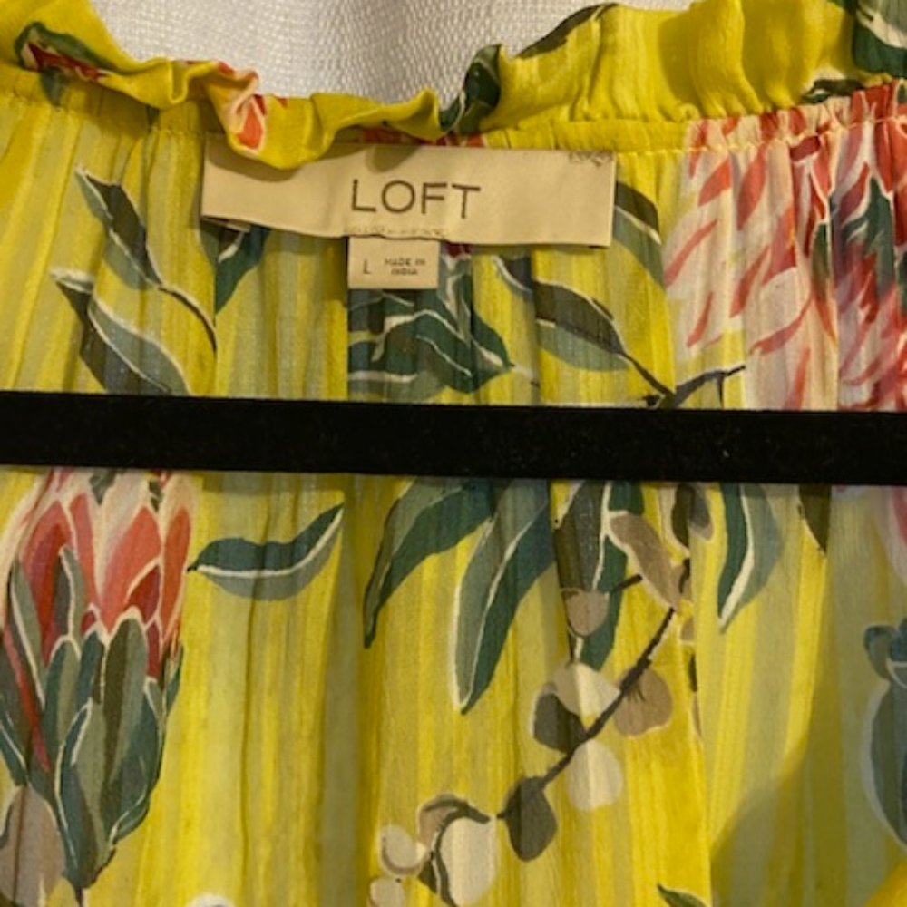 LOFT yellow green floral peasant top, Size Large - Picture 3 of 4